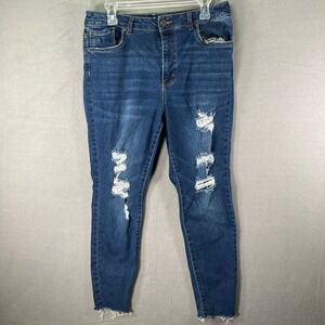 Refuge Miami Skinny Jeans Womens Size 11 Distressed Dark Wash Denim